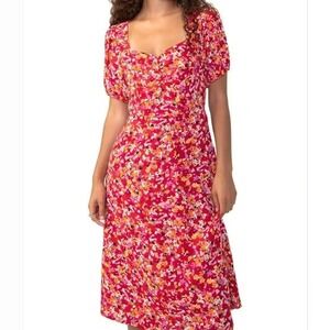NWT‎ Sanctuary Red Floral Midi Dress Sweetheart Neckline Puff Sleeve Size 4